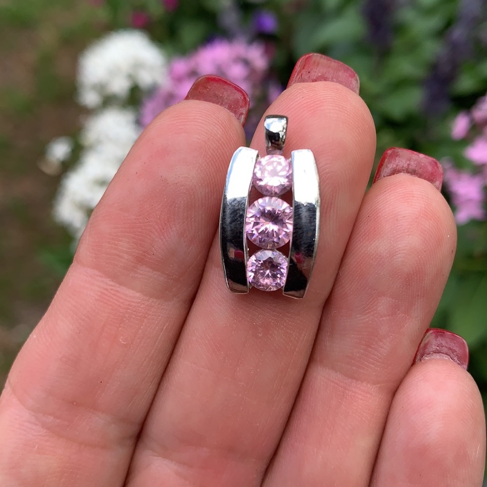 Sterling Silver Pink Cubic Zirconia Small Pendant - Picture 6 of 16